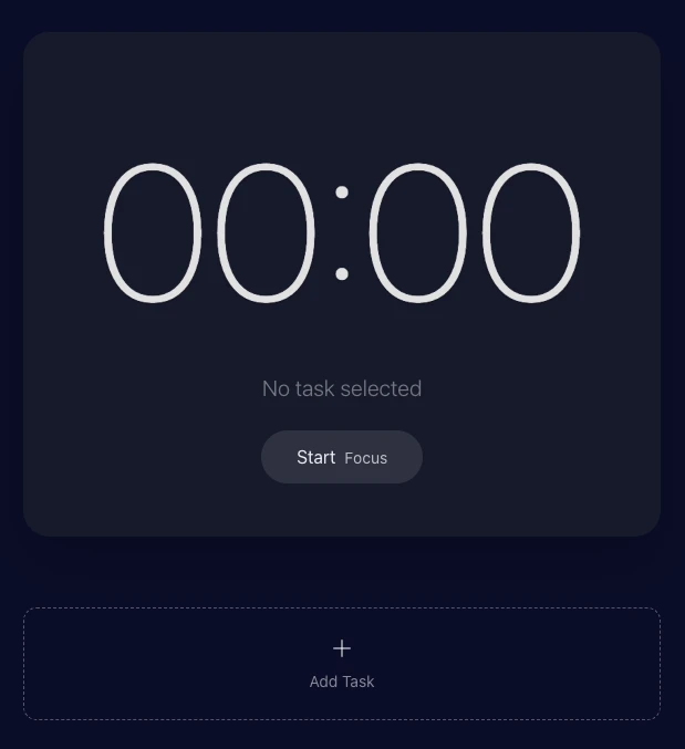 Timer at 00:00 with “Add Task” button below