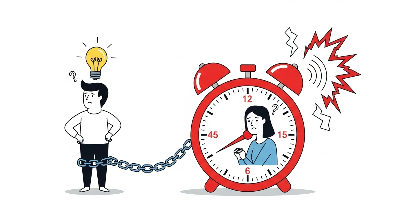 Illustration of a person struggling, bound by a timer.